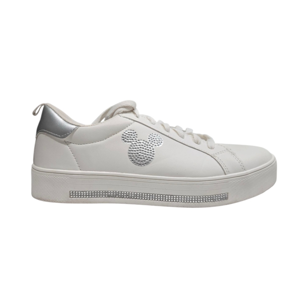 Disney Primark White Rhinestone Mickey Mouse Sneakers Women's Size 9 Silver Trim